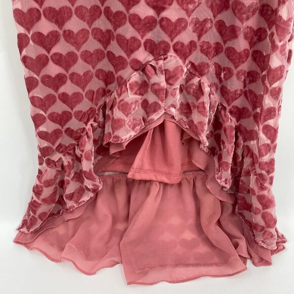 Betsey Johnson Pink Velvet Heart Ruffle Hi-Low Midi Dress | Size 0 - Picture 2 of 8